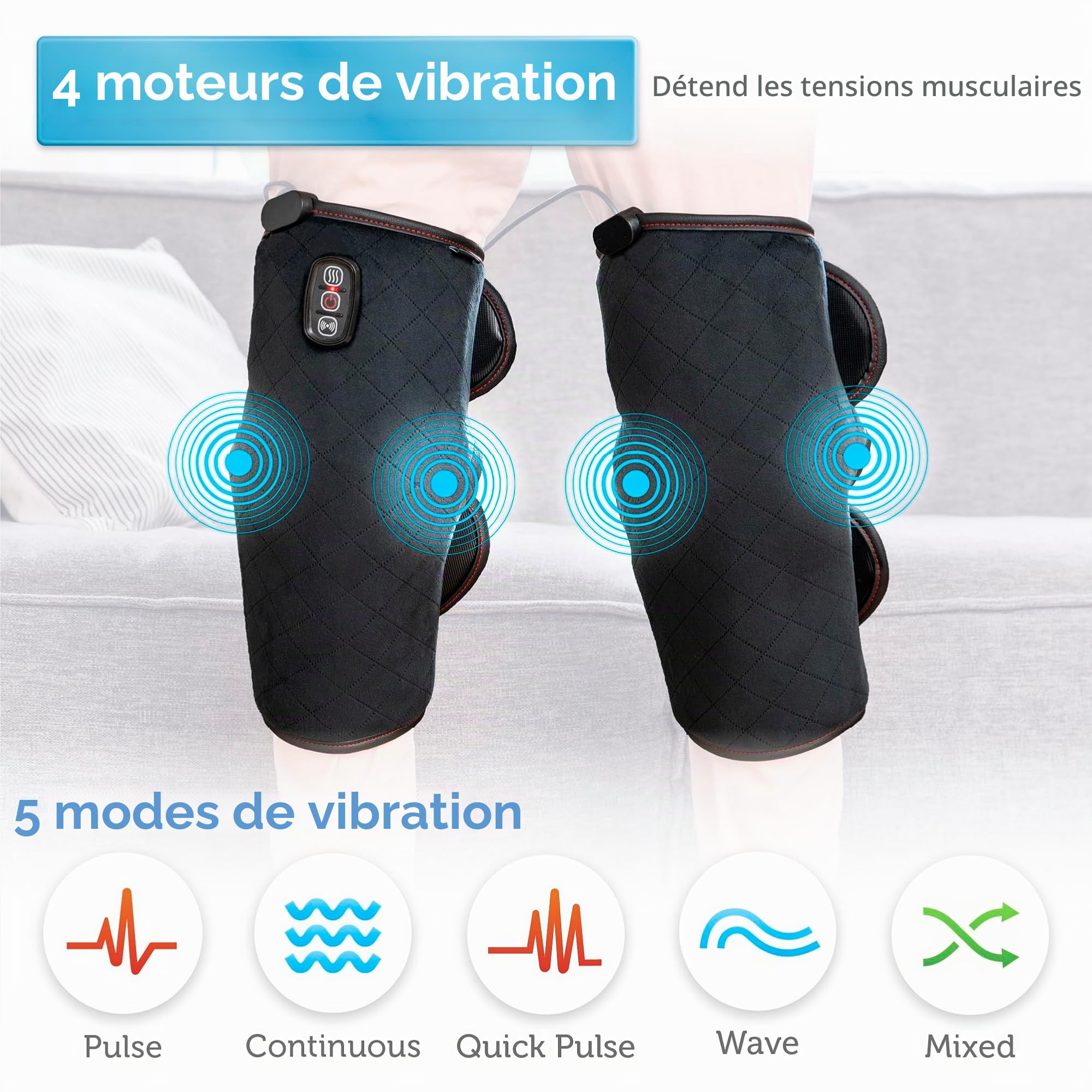 COMFIER Masseur de genou avec vibration thermique, Taille réglable Masseur de genou pour les crampes dues aux blessures du genou Soulagement des douleurs articulaires,Masseur de jambe,Cadeaux idéaux