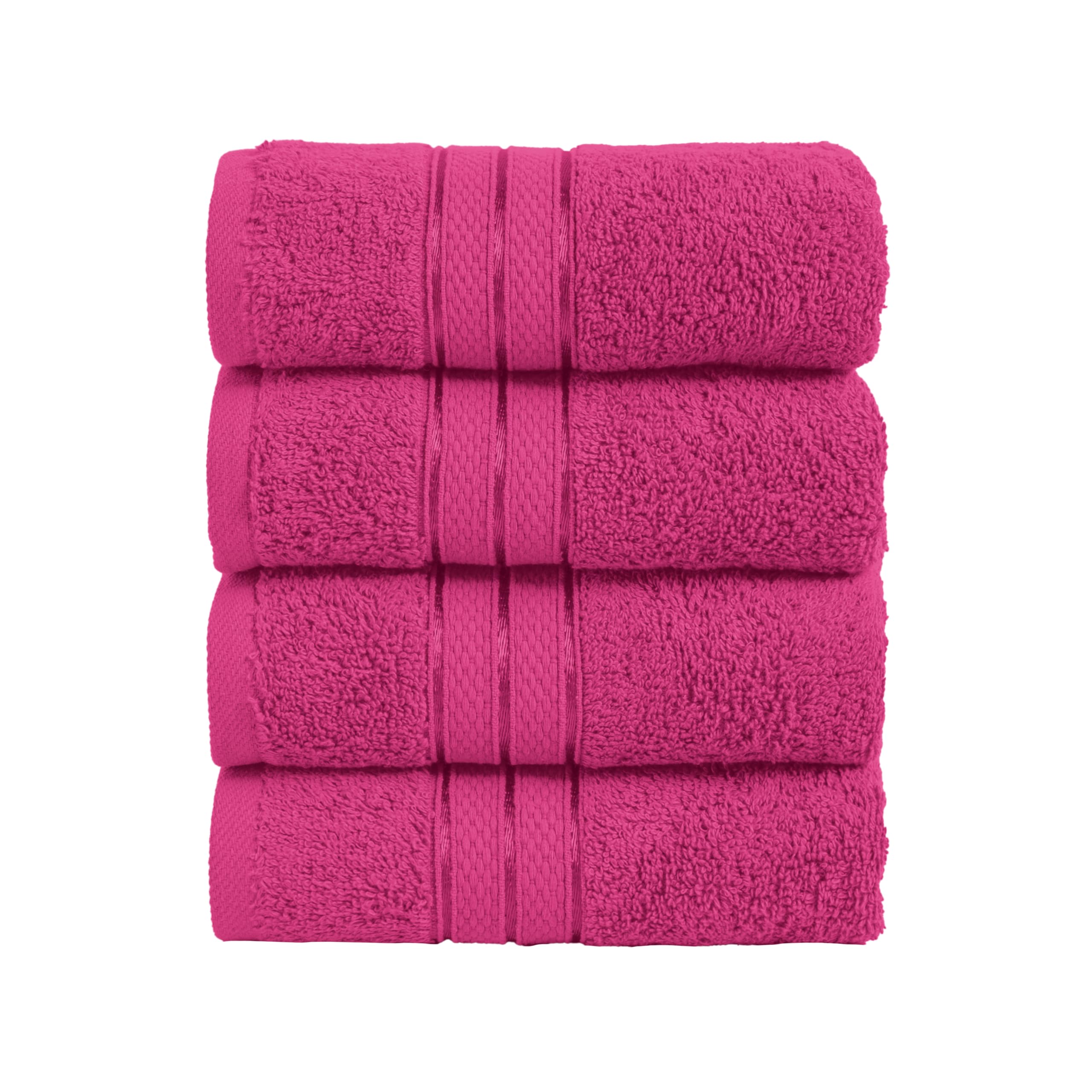 Elegant Comfort Three Line Popcorn Towel Set for Bathroom 16 x 28 inches, Premium Hotel Quality 4-Pack Hand Towels, 100% Turkish Cotton, Soft and Durable, Quick Dry and Highly Absorbent, Hot Pink