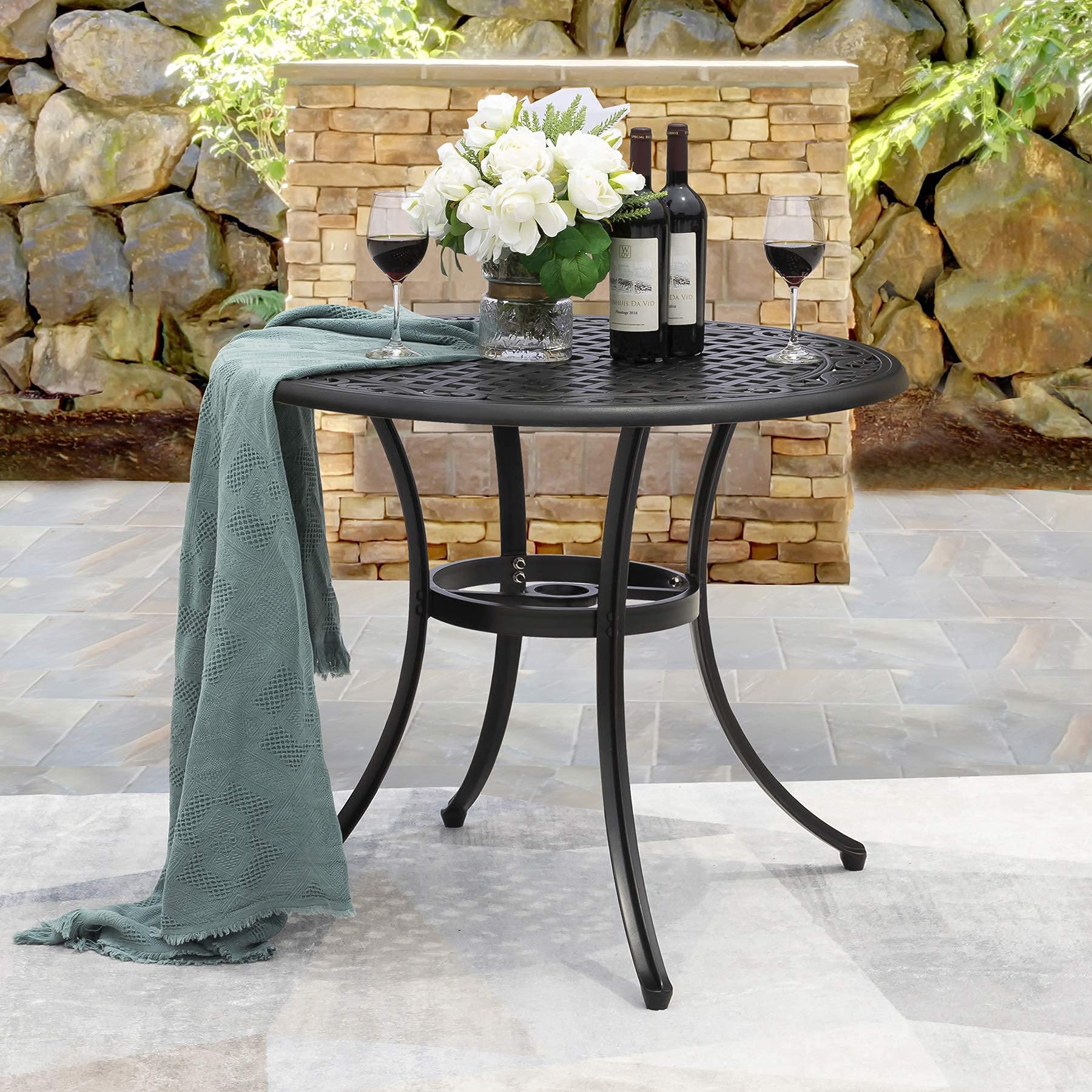 NUU GARDEN 36 Inch Cast Aluminum Patio Table with Umbrella Hole, Indoor