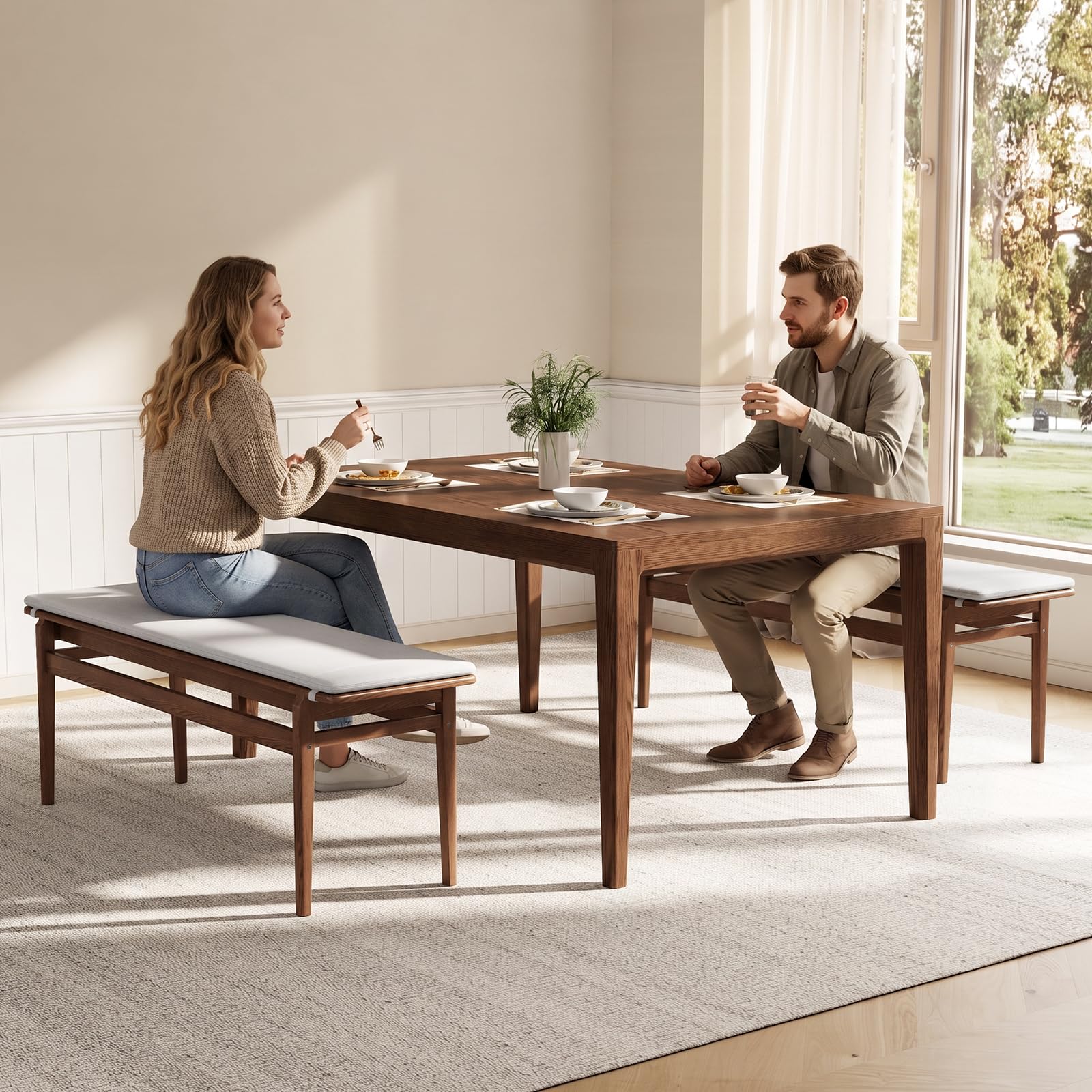55-Inch Upholstered Solid Wood Dining Bench