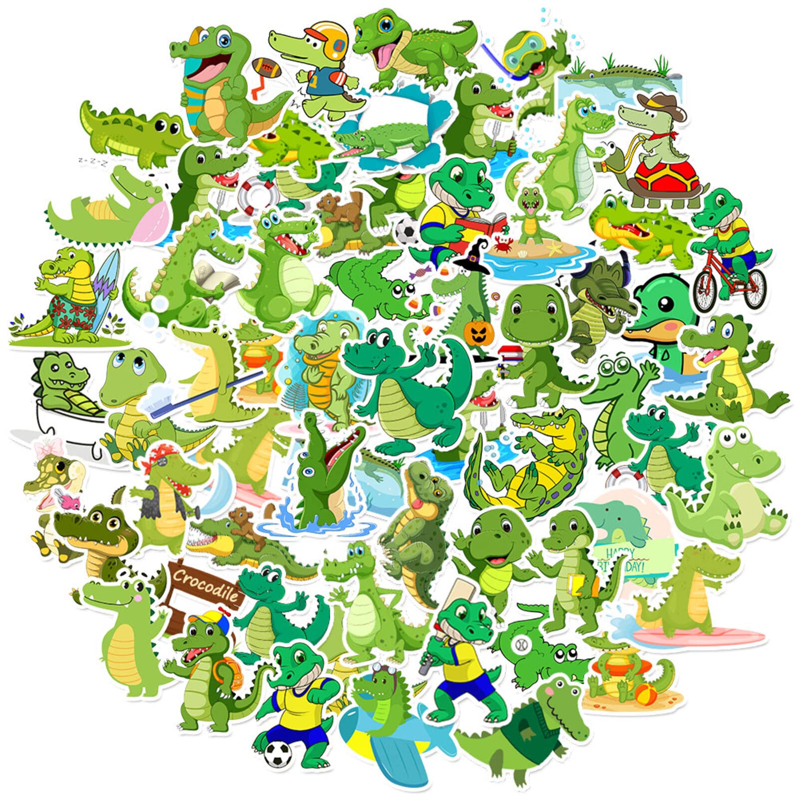 50 Pcs Cute Crocodile Stickers Cartoon Alligator Laptop Water Bottle Phone Skateboard Stickers for Boys Girls Crocodile Lover