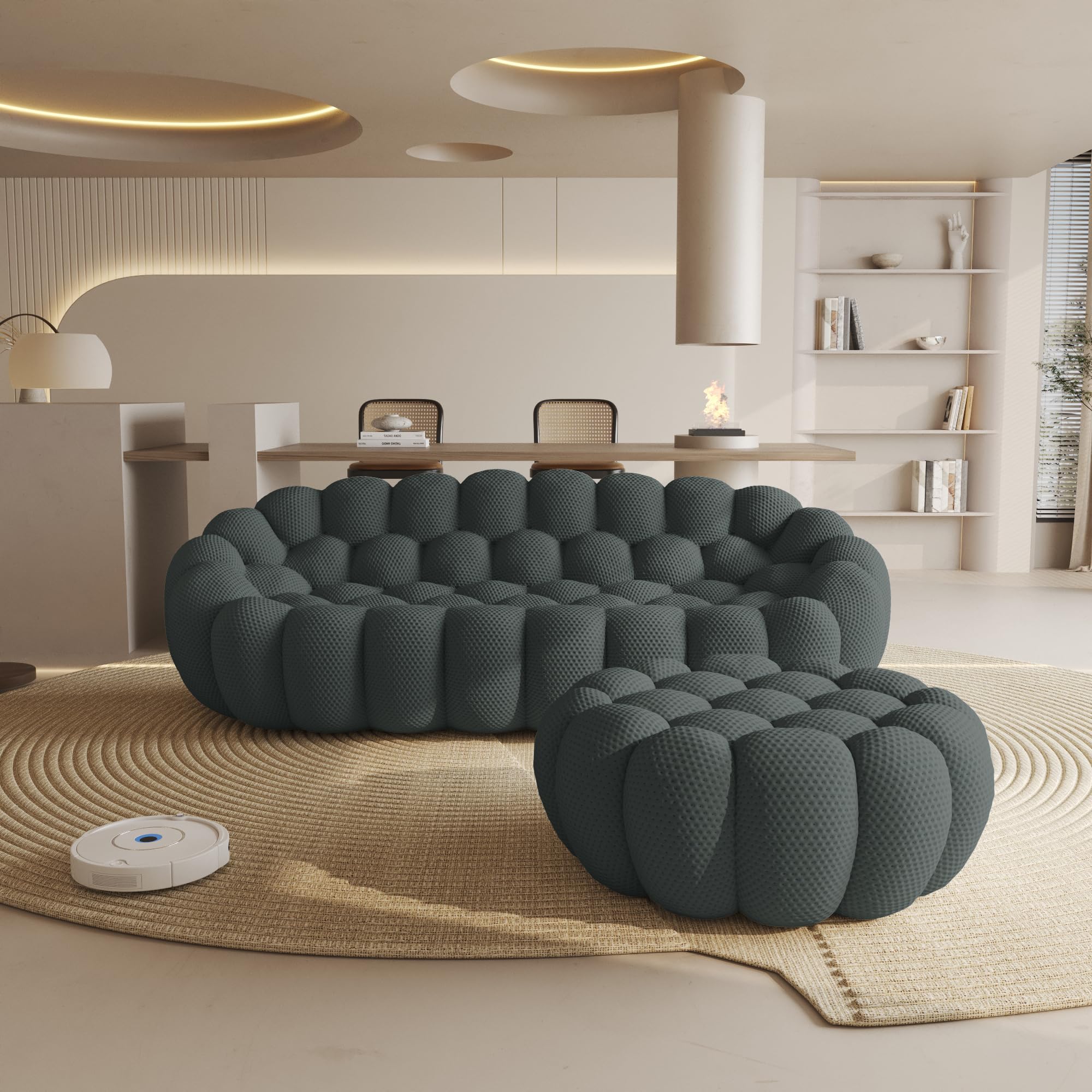 WJShome Modular Sectional Sofa,Bubble Couch,Comfy Curved Couch Living Room Sets,Modern Upholstered Bean Bag Sofa Mesh Fabric Lazy Floor Chair Living Roon Sets (Dark Gray, 3 Seater+Ottoman)