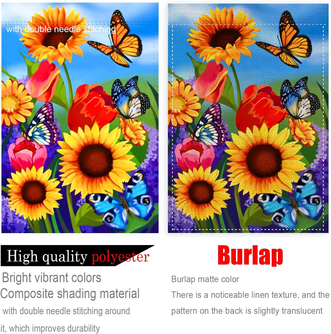 spring summer sunflower garden flag 12x18 Double Sided Vertical, Small monarch Butterfly Floral Flower Welcome Garden Yard House Flags Outside Outdoor House sunflower Spring Summer Decor - Image 7