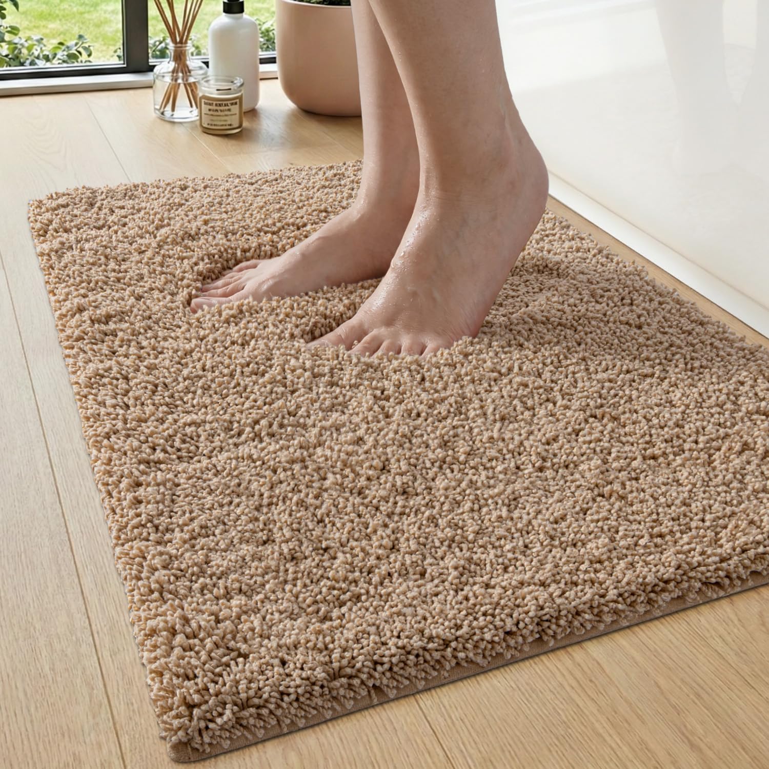 DEXI Tapis de Bain 40x60 cm Microfibre Antidérapant Beige