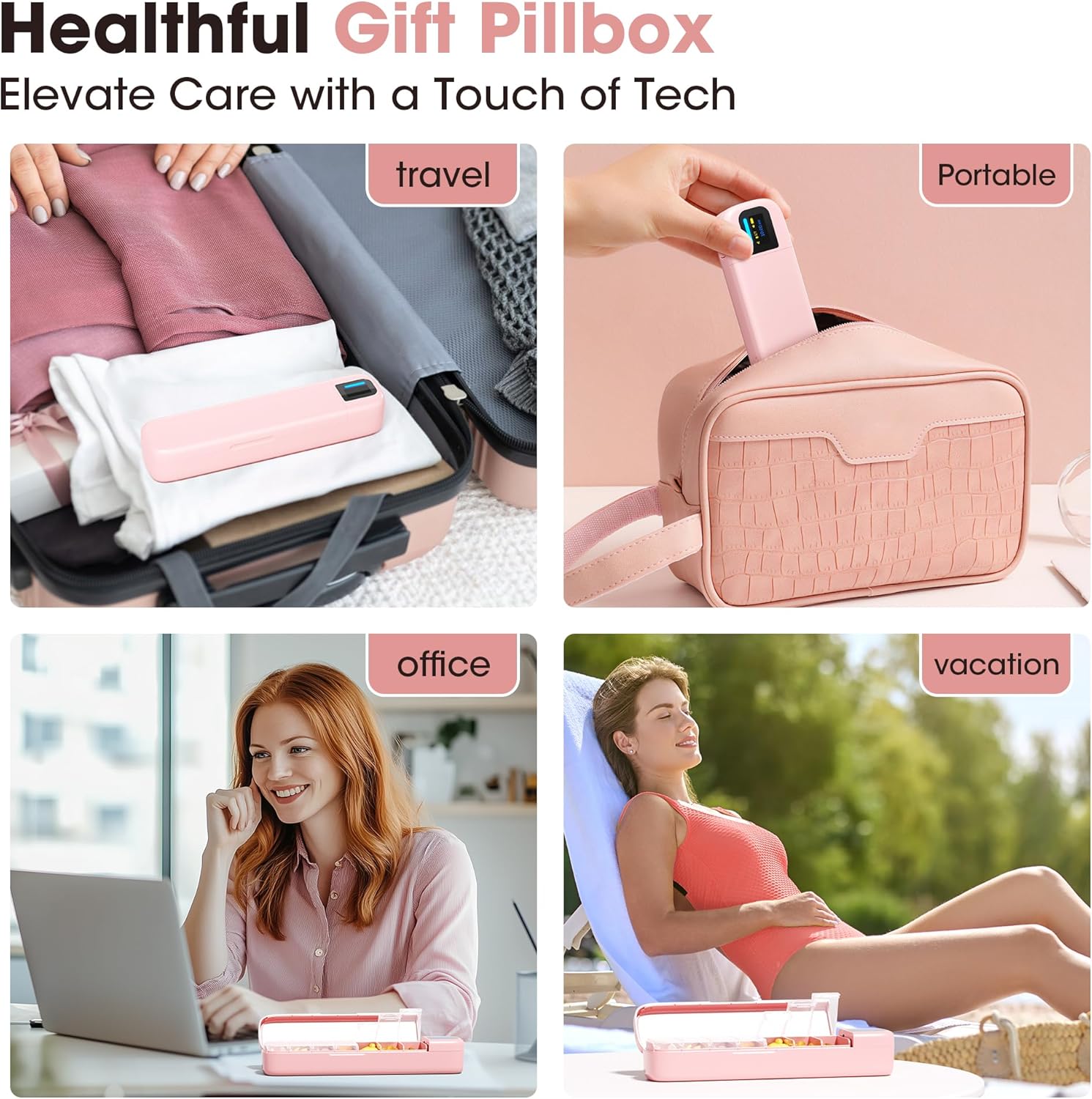 Daviky Automatic Pill Dispenser, Smart Pill Organizer with Alarm, Pill Box 7 Day with APP, Weekly Travel Pill Case, Portable Pill Reminder for Medicines, Supplements and Vitamins (Pink)