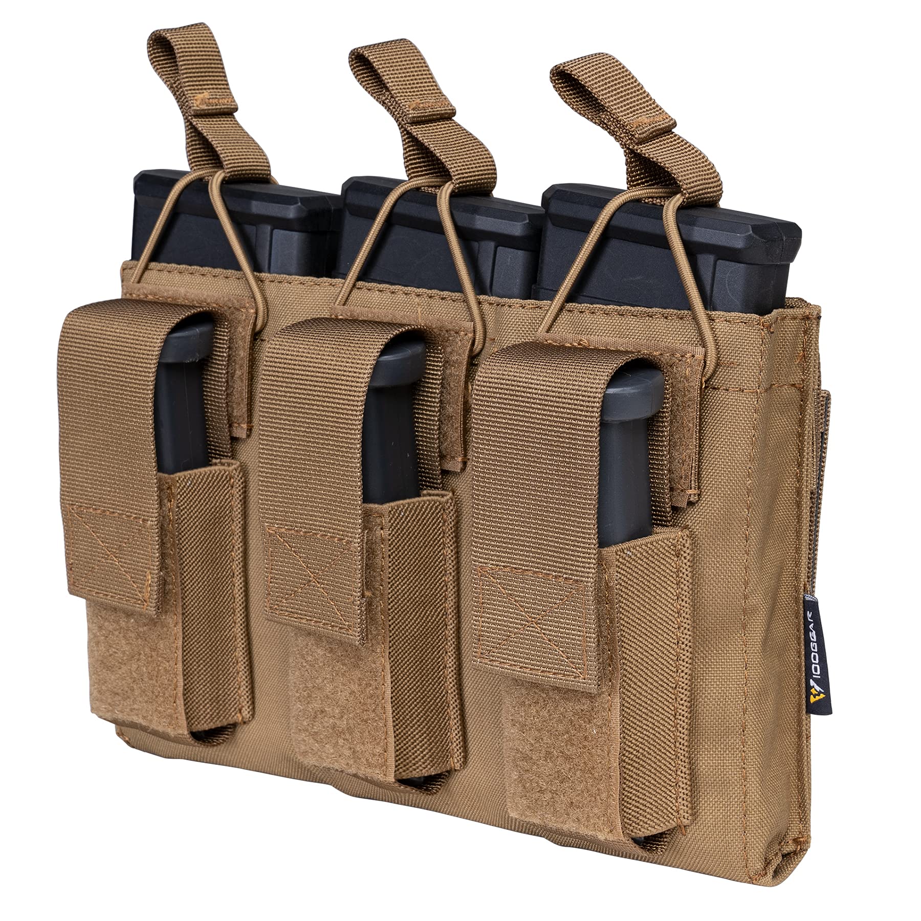 IDOGEAR Triple Rifle Mag Pouches and Pistol Magazine Pouches Molle Open-Top Mag Carrier 500D Nylon for Airsoft Hunting Military Gear