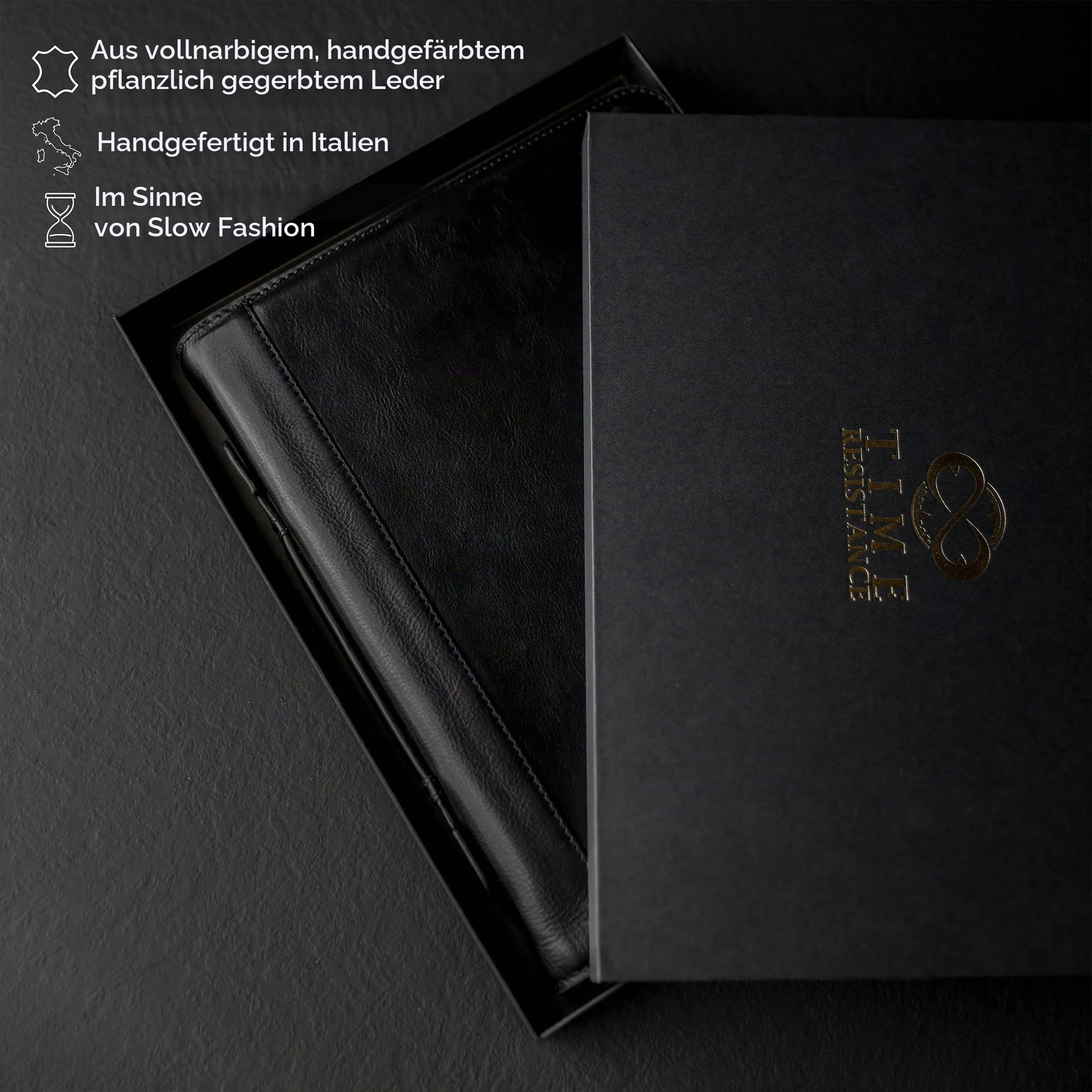Time Resistance Lederportfolio – Dokumententasche mit Tragegriff – Hülle in Tablet-Größe