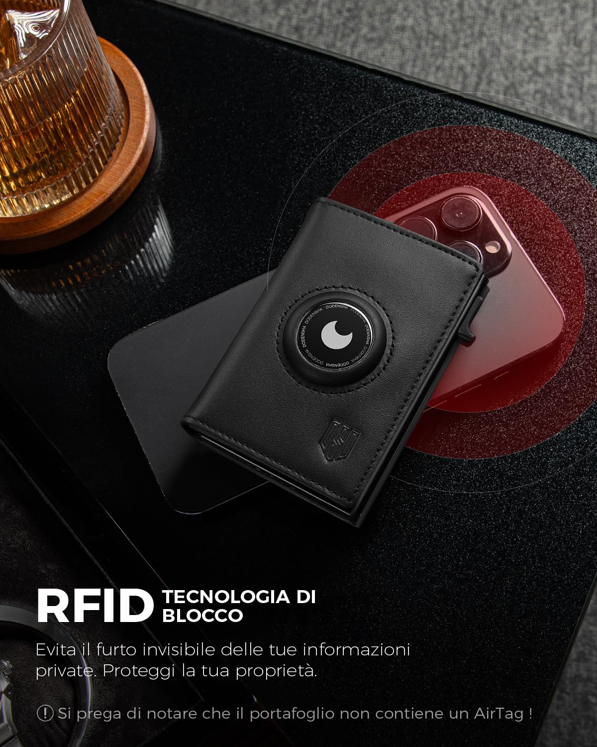 DODENSHA® MagSnap Airtag Portafoglio Uomo con protezione RFID I Portafoglio piccolo I Portafoglio intelligente piccolo per 10+ carte I Porta carte di credito I Portatessere uomo tascabile