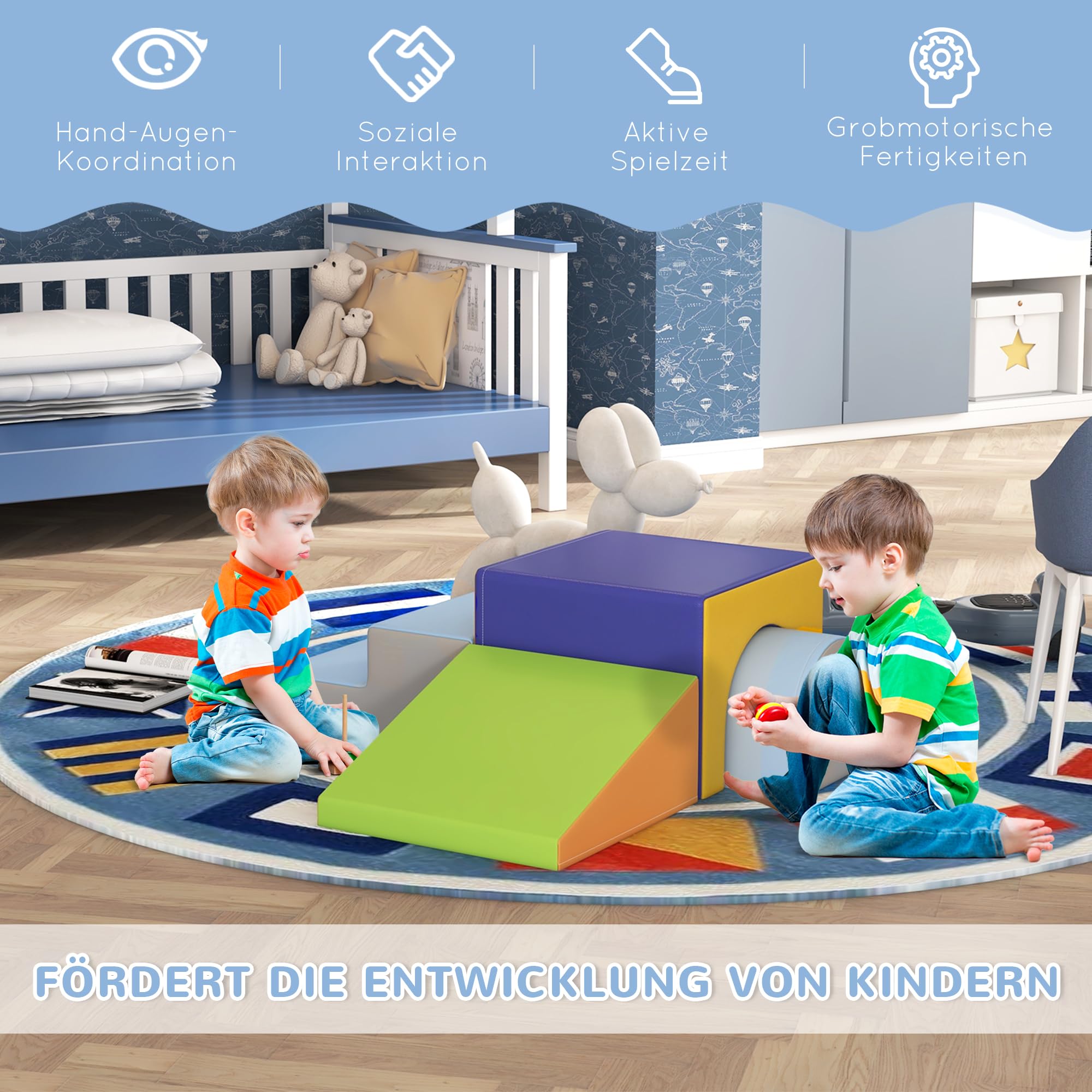 HOMCOM Softbausteine 4er-Set Schaumstoff Bausteine Riesenbausteine Bauklötze Bauspielzeug Schaumstoffblöcke für 1-3 Jahre alt Kinder Kunstleder EPE