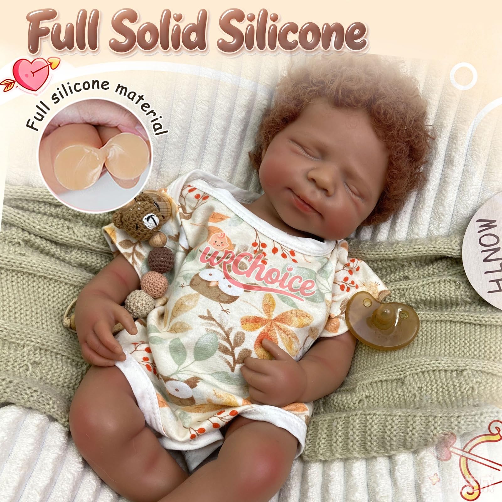 Muñeca Bebé Reborn afroamericana de Silicona,50 cm,Cabello implantado