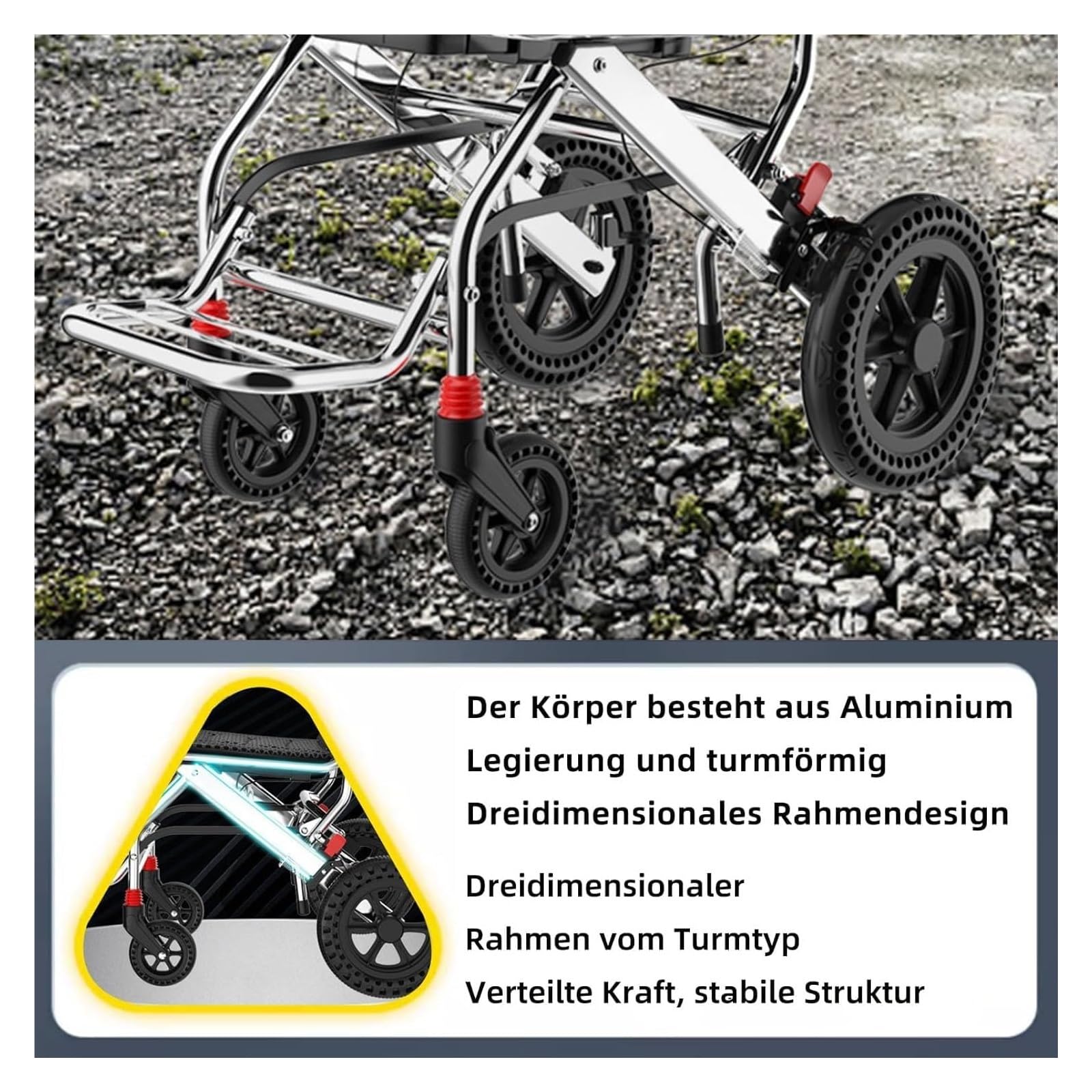 Sedia a rotelle da Viaggio，Sedie Pieghevoli， Sedia a rotelle Pieghevole in Alluminio Leggero con braccioli reversibili Rollator Pieghevole e Leggero