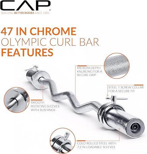 Miniatura 3 de CAP Barbell 47-Inch Olympic EZ Curl Bar for 2-Inch Weight Plates  Multiple Options