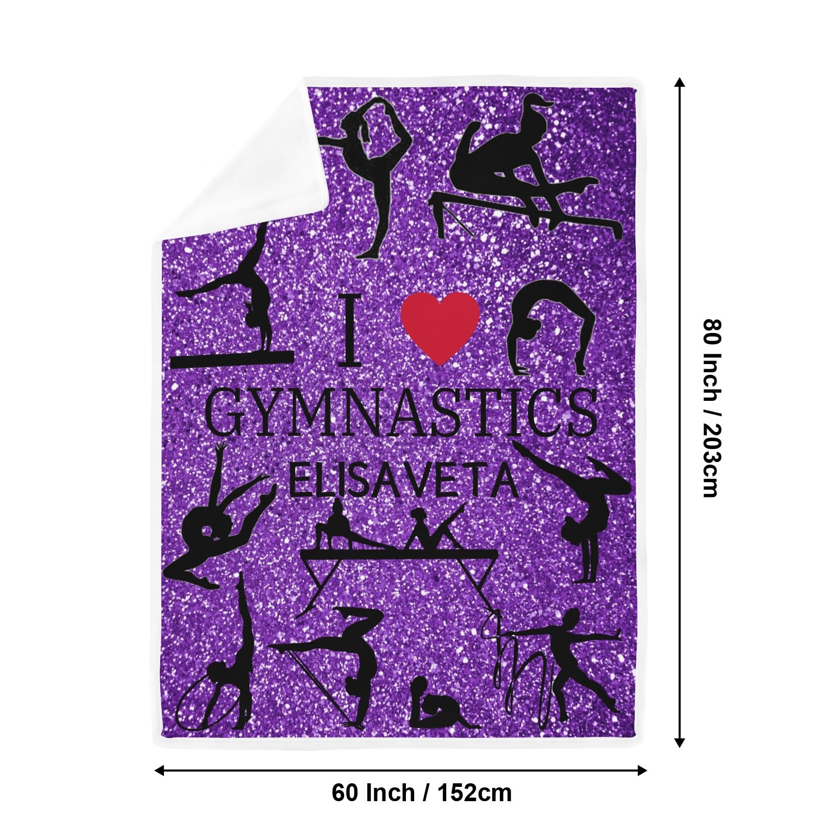 Personalized Name Girls Gymnastics Purple Glitter Heat Relief Bedding, Gifts for Boys Teens,10x15Inch