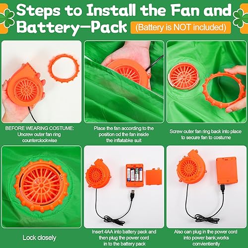 Vista 4 de Beeveer Disfraz inflable de duende inflable de San Patricio para adultos, disfraz inflable de 5 a 6 pies, disfraz inflable para adultos de 5 a 6