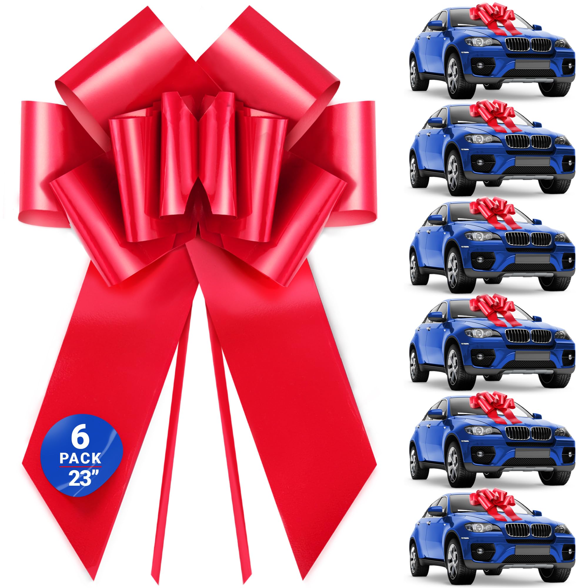 Zoe Deco - Big Car Bow - Red, 23 inch, 6 Pack - Giant Car Bow for Birthday, Christmas, Wedding Reception, Surprise Party - Large Gift Wrapping for
