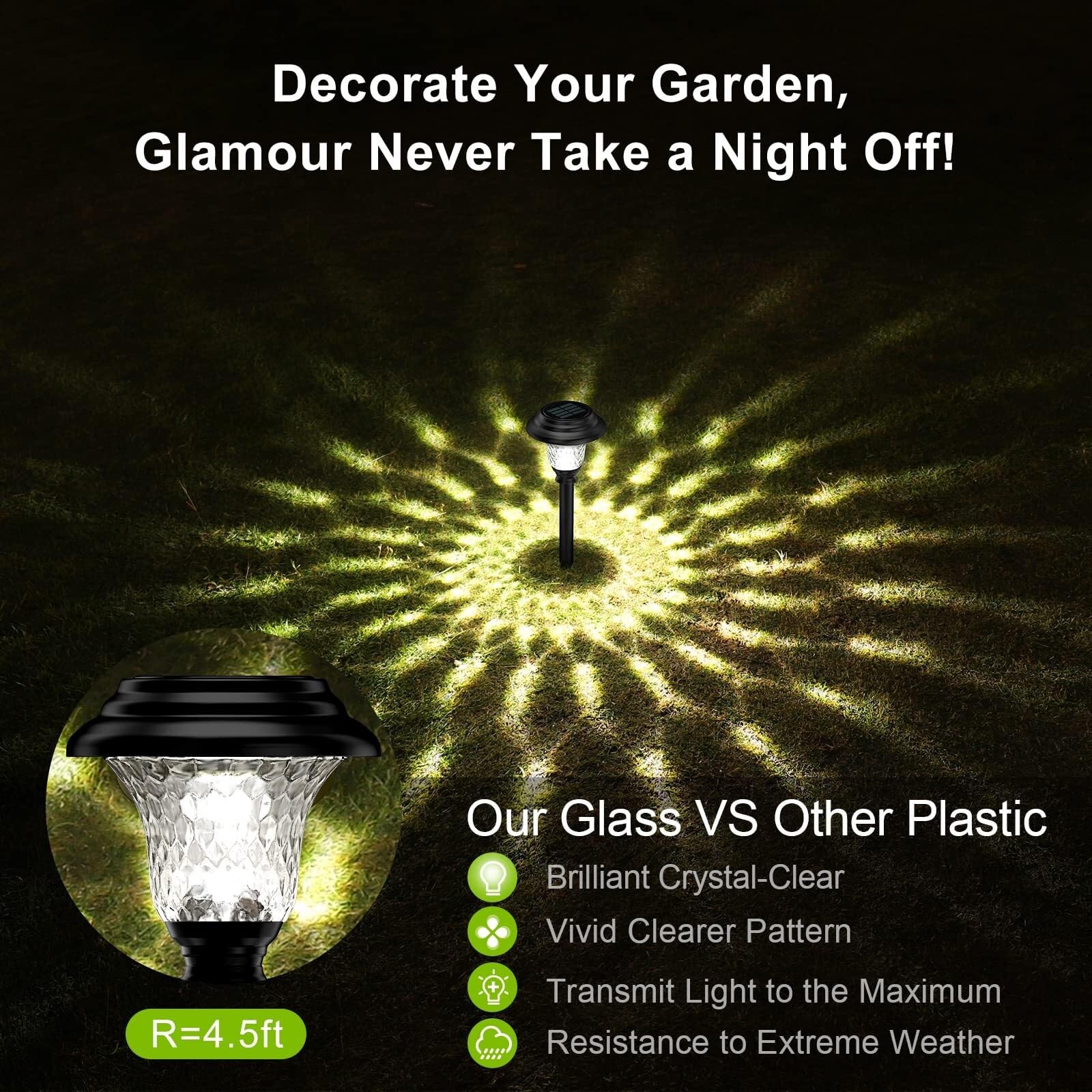 Luces Solares para Exterior, Luces solares de vidrio for exteriores, súper brillantes, for caminos, con encendido y apagado automático Camino, Patio, Césped(4 Pack)