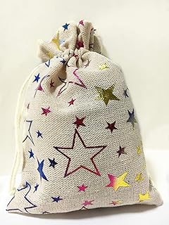 hellensp 20 Pack 5.1x 7 Inch Star Burlap Drawstring Bags Gift Bags Packing Storage Linen Jewelry Pouches Sacks for Christmas Wedding Party Shower Birthday