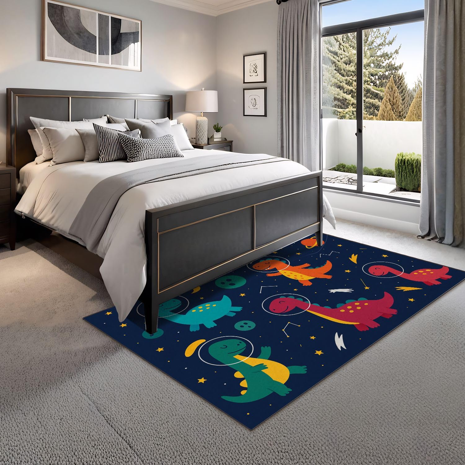 4x5 Boho Rug Rugs for Living Room Rugs for Entryway Seamless Pattern Cute Dinosaurs Space Dinosaur Cosmonaut Hand Drawn Bedroom Rug Door Mat Nursery Room Decor Rainbow Carpets