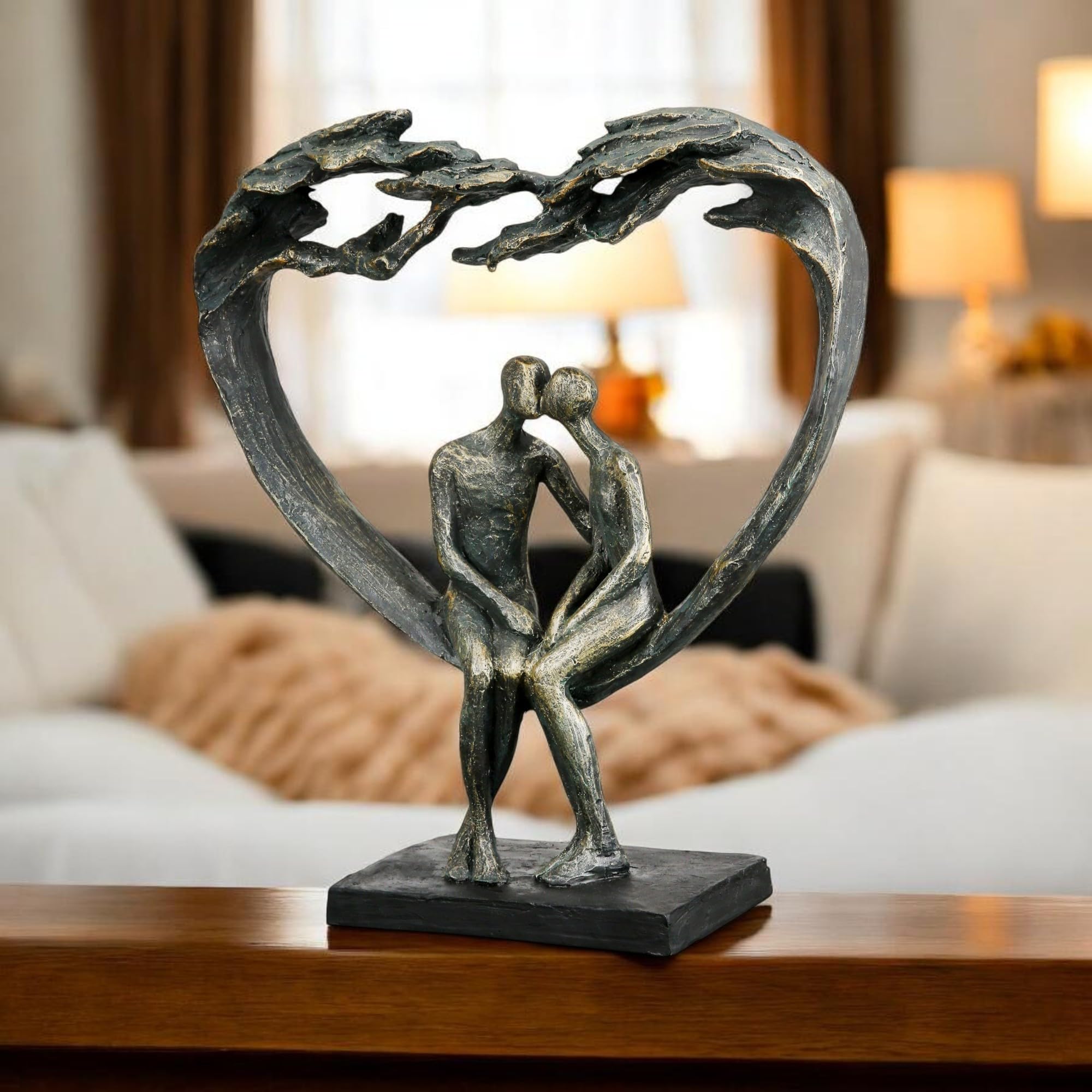 Casablanca Skulptur Kiss Under Tree, Deko Figur Bronze, Kunstharz Statue Wohnzimmer, Büro Dekoration H. 30 cm x B. 26,5 cm - Moderne Paarfigur Couple, Liebe Hochzeit