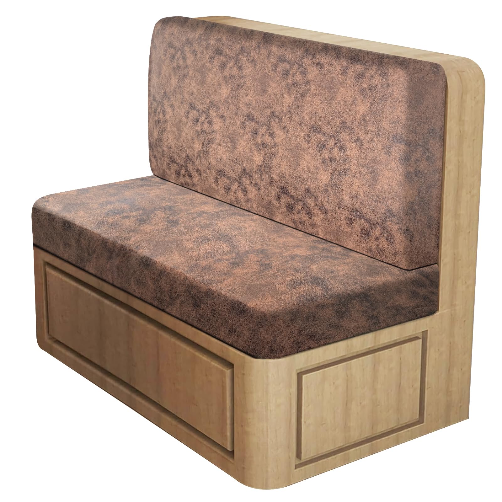 Leather Look RV Dinette Cushion Covers, Stretch Camper Cushion Slipcovers for Travel Trailer Couch RV Booth Seat, Replacement Camper Sofa Chair Protector (1 Backrest Cover & 1 Bench Cover,Light Brown)