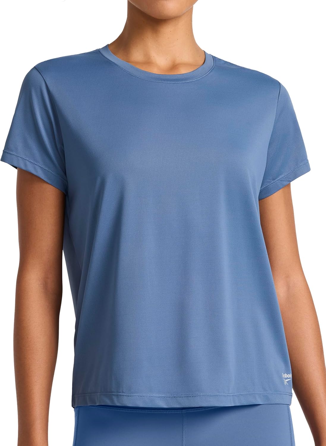 Reebok Women's Weightless Short Sleeve Mesh Crewneck T-Shirt, Standard Fit, Stretch Poly Fabric