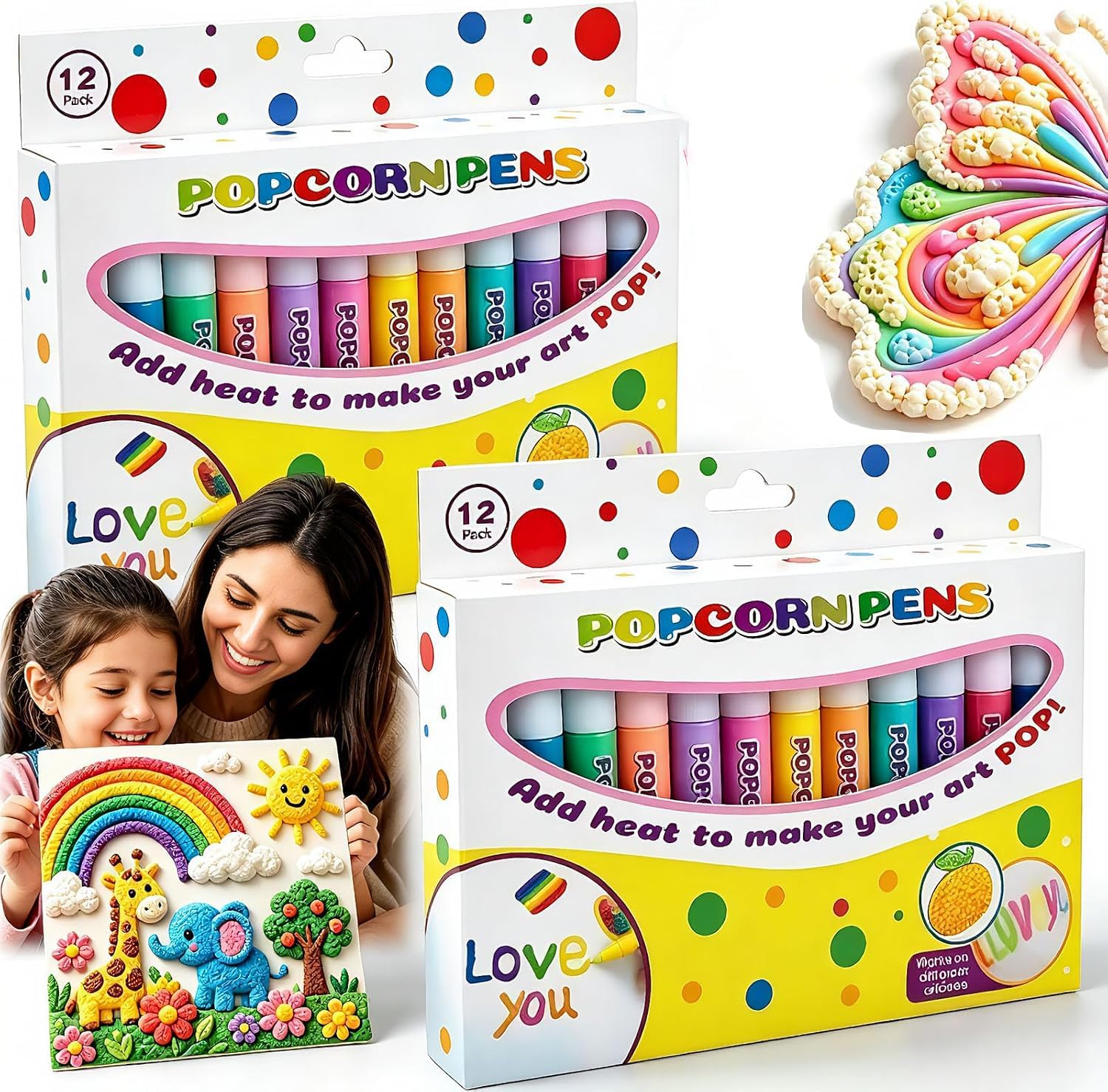 Magic Popcorn Pens, 3D Relief Art Marker Puffy for Crafts，12PCS-2BOX — image 1