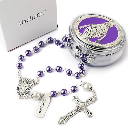 Miniatura 4 de HanlinCC Cuentas de perlas de vidrio de 0.236 in con cuentas de padre de 0.315 in con rosario en caja de regalo de metal milagroso