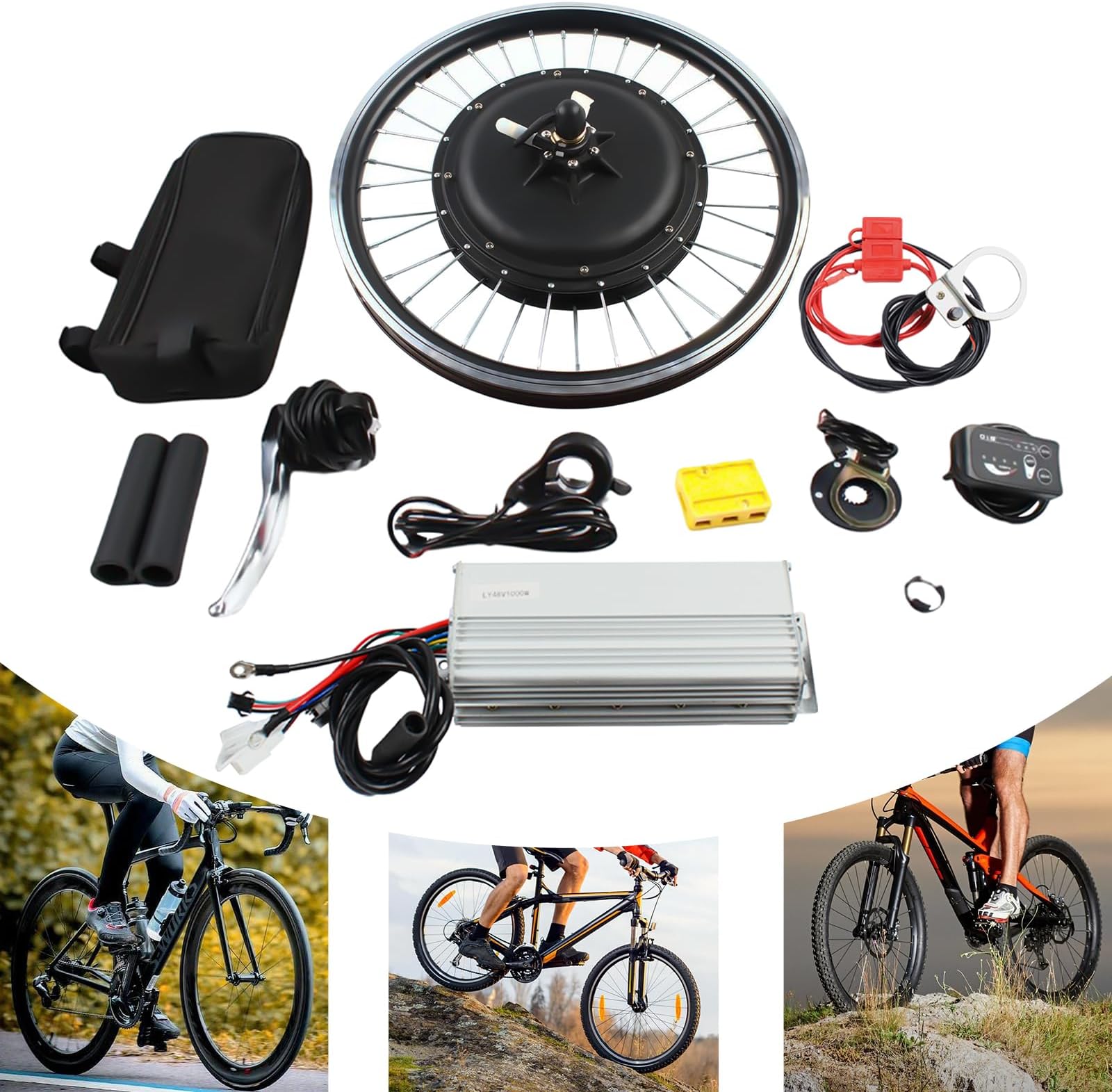 48V 1000W Rear Wheel Electric Bike Conversion Kit 20" Electric Bicycle Motor Kit with LED Display & Controller,E-Bike Rear Wheel Cycling Hub Motor Conversion Kit for Two Wheeled,Mountain,Beach