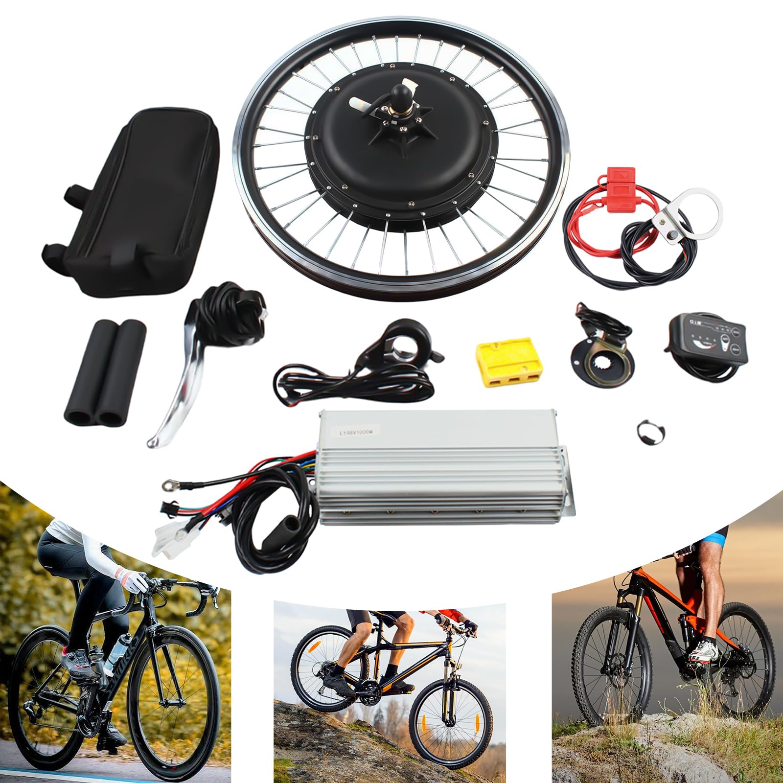 48V 1000W Rear Wheel Electric Bike Conversion Kit 20" Electric Bicycle Motor Kit with LED Display & Controller,E-Bike Rear Wheel Cycling Hub Motor Conversion Kit for Two Wheeled,Mountain,Beach