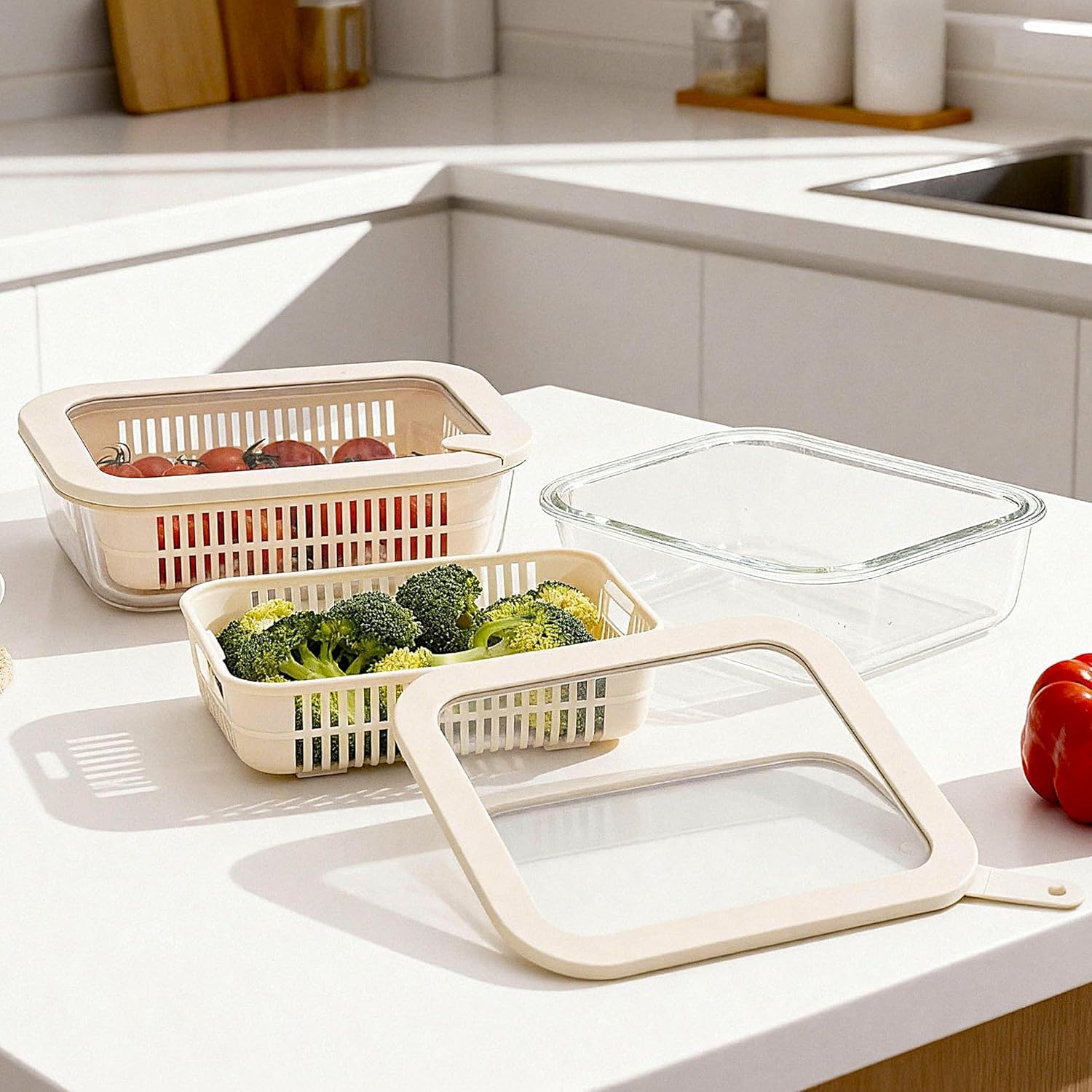 Urban Green Glass Food Storage Containers with Glass Lids, Microwave Safe Food Container Set, Aitight Meal Prep Container Set, BPA Free Colander, LeakProof, 2 Pack