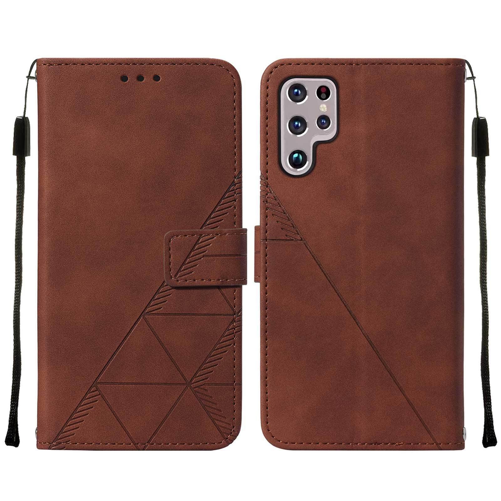 Funda para Samsung Galaxy S22/S22+/S22 Ultra, Ajustable Correa para El Cuello Carcasa con Ranura Tarjeta Y Soporte Función Magnético Funda,Marrón,S22 Ultra 6.8"
