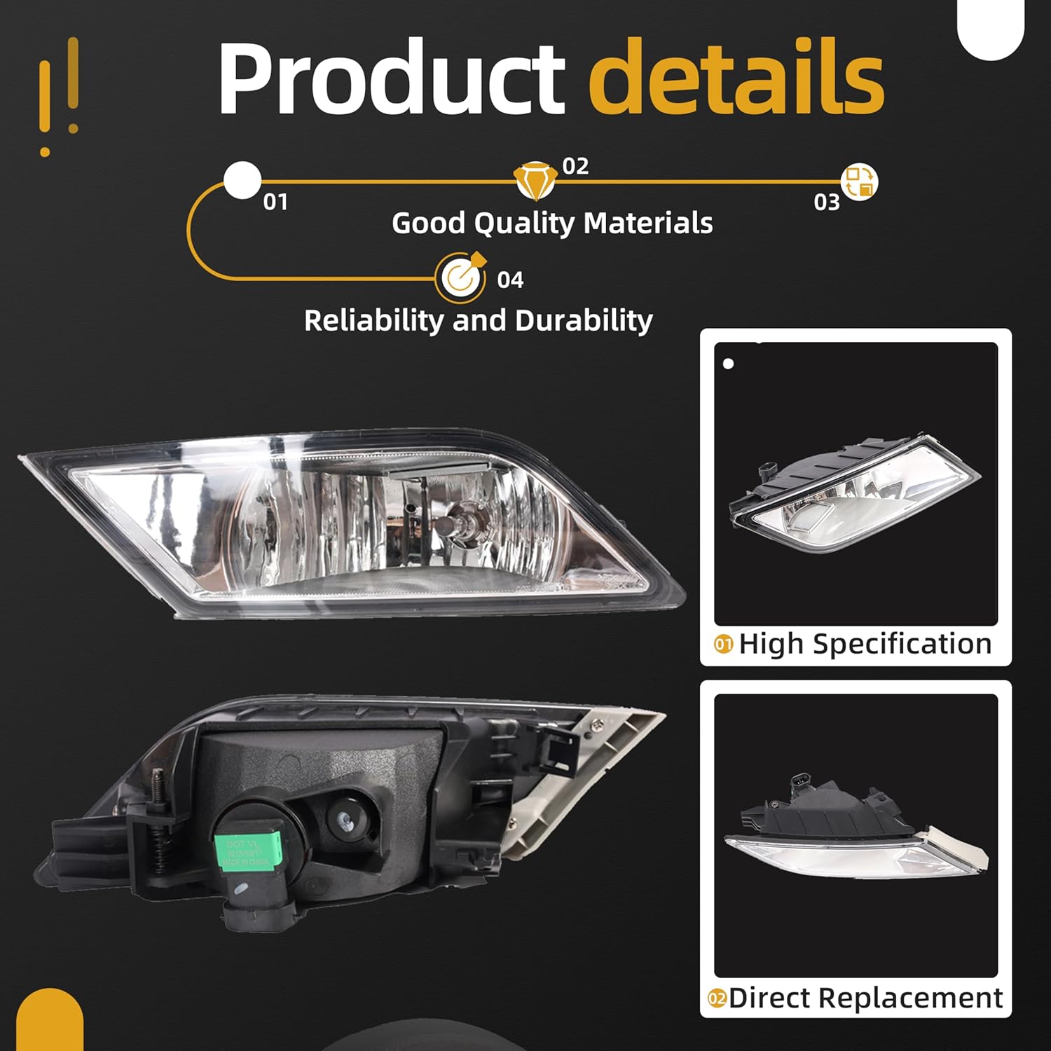 Fog Lights Assembly fit for Honda Odyssey ‎LX/EX/EXL/EX-L 2011 2012 2013