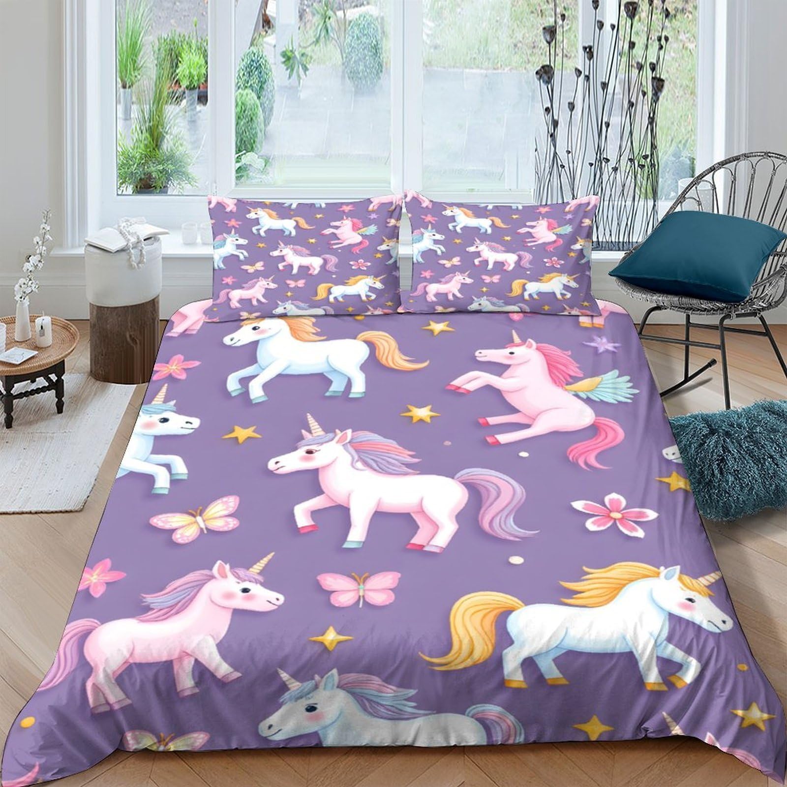 Ctjqhvkz Style-4 3D Printed Purple Unicorn Fitted Sheet Microfiber Soft Breathable Rainbow Butterfly Mattress Cover For Bedroom Guest Room Dorm Decor Single（135X200cm）