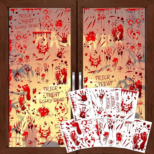 NICEMOVIC Adhesivo para ventana de Halloween, 95 piezas de calcomanías de Halloween para ventanas, decoraciones de ventana de Halloween sangrientas, disponible en Yaxa Colombia
