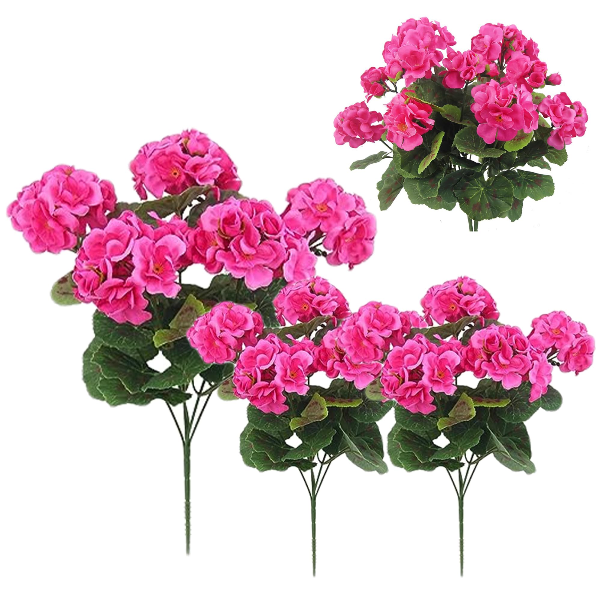Ngbbby Artificial Geraniums Realistic 3PCS 14inch Silk Outdoor Flowers UV Resistant Rose Red