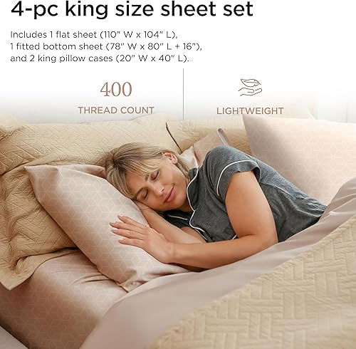 Miniatura 2 de Threadmill Sábanas de algodón egipcio para cama de tamaño King  Juego de sábanas de 100% algodón egipcio certificado  Sábanas de ajuste cómodo con