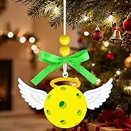 Christmas Angel Pickleball Ornaments Wooden Hanging Angel Wings Ornament Sport Ball Xmas Tree Decorations for Home Crafts Pickleball Lovers Family Holiday Party Supplies