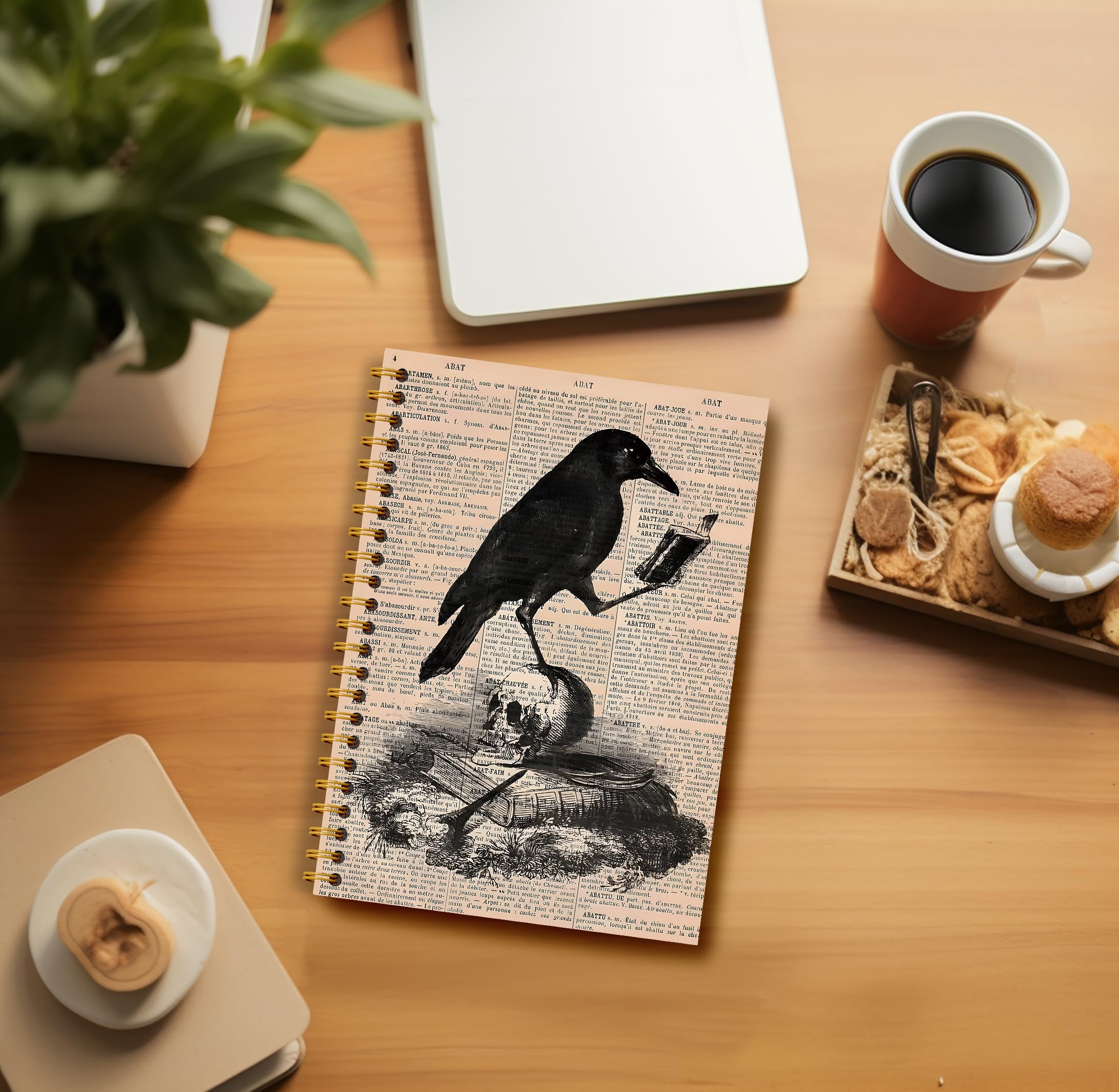 Guymn Cuaderno gótico de cuervo de calavera – Diario gótico, diario genial, cuaderno de bruja, material de bruja, suministros de oficina góticos, cuaderno de Halloween, cuaderno de espiral de 5.5 x
