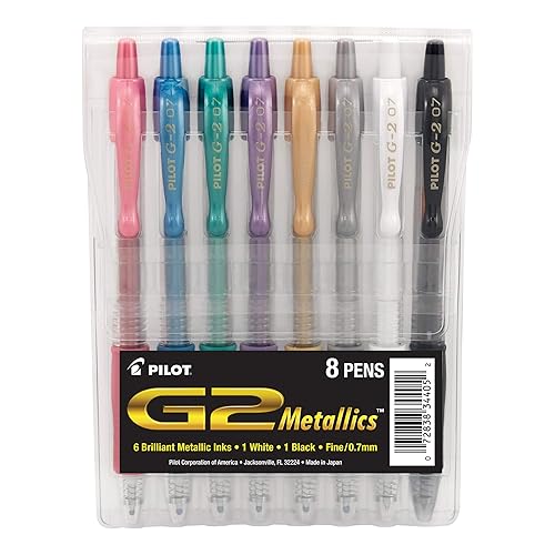 Pilot G2 Premium Metallics Gel Pens, Gel Roller Pens, Fine Point 0.7 mm Assorted Colors Pack of 8 - 8 Count (Pack of 1)