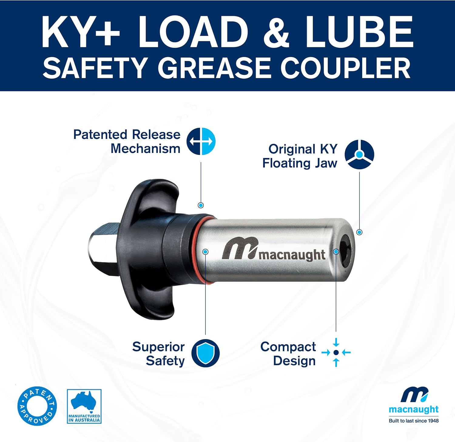 Macnaught KY Plus Locking Safety Grease Coupler - Smallest Diameter Bore on Market - 2 Year Warranty