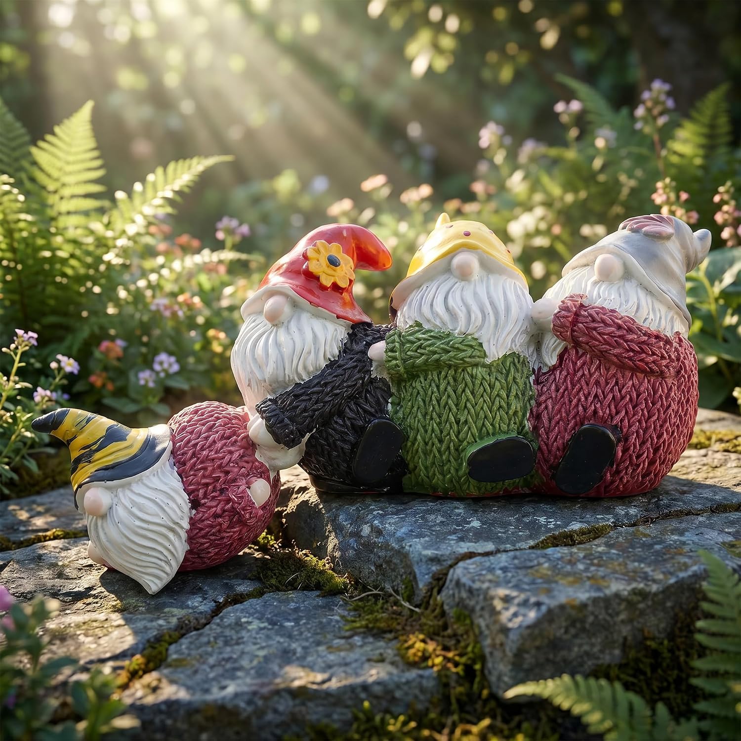 Garden Gnomes Outdoor Statues 4 Buddies Resin Figurines Cute Mini Decorations for Yard Home Kitchen Decor Funny Lawn Ornaments Outside Women Gnome Gifts Yard Art Sculptures