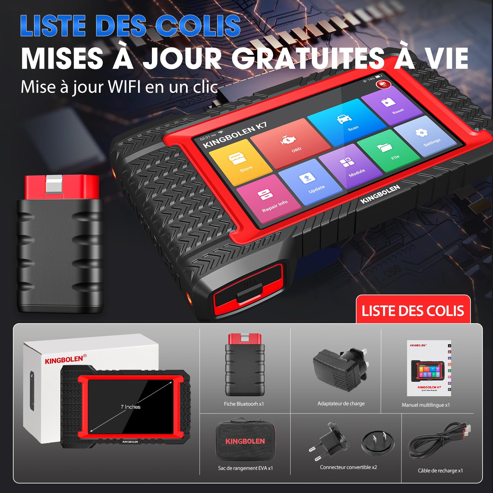 KINGBOLEN K7 Valise de Diagnostic Auto OBD II en français avec mises à Jour gratuites à Vie, 31 Services, bidirectionnels, Codage ECU- Outil incontournable pour Les mécaniciens et Amateurs Voitures