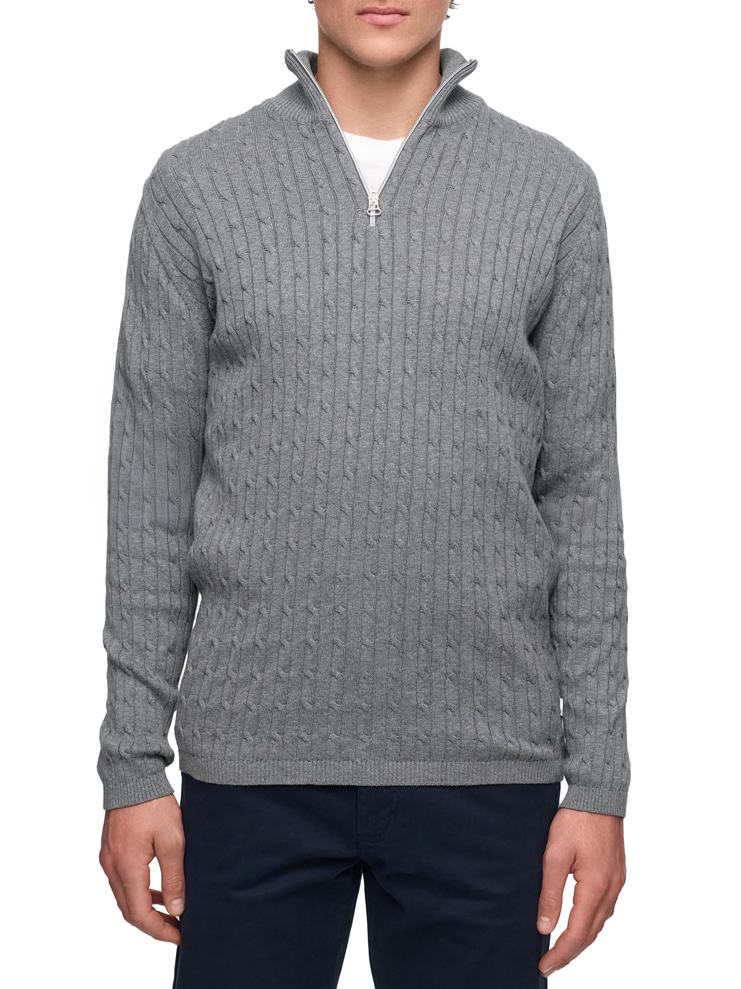 KRONSTADT KSCable - Jersey de media cremallera para hombre de mezcla de algodón con cuello alto | Jersey de punto para hombre