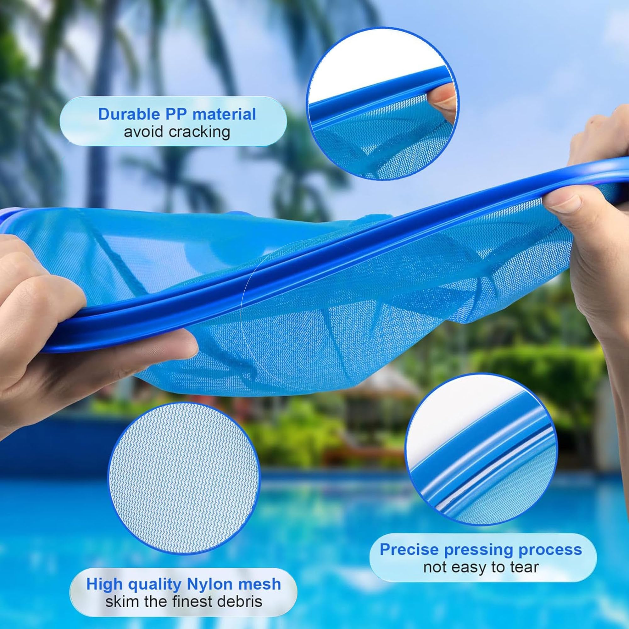 Épuisette de Piscine à Mailles Fines 172 cm de Long,Épuisettes de Surface pour Piscine,Kit Nettoyage avec Brosse de Piscine et Chiffon,pour Spas, Fontaine, Étang Nettoyage