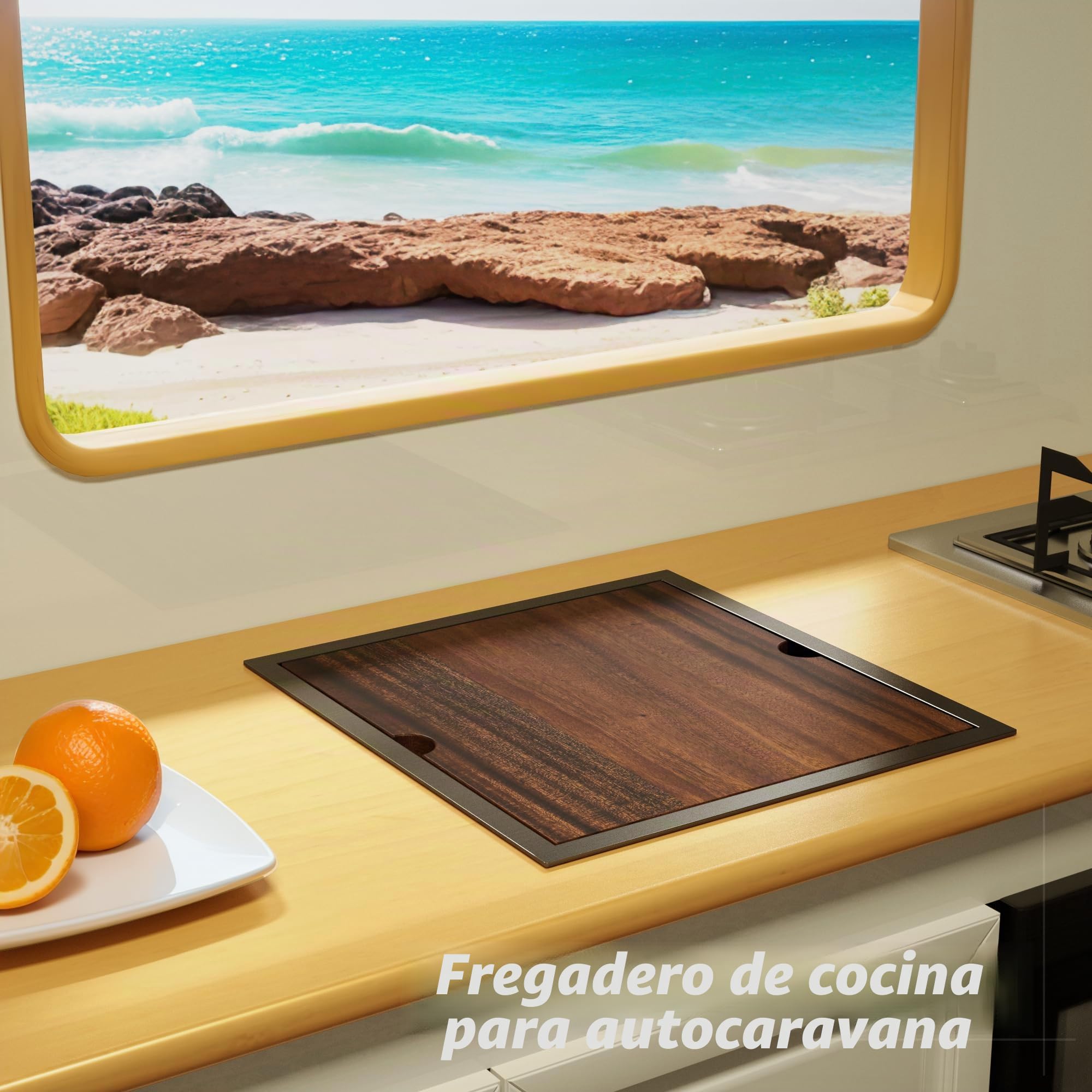 TORVA fregadero camper con grifo cocina, fregadero negro cocina 1 seno acero inoxidable bajo encimera, 40,6 x 43,2 x 23 cm