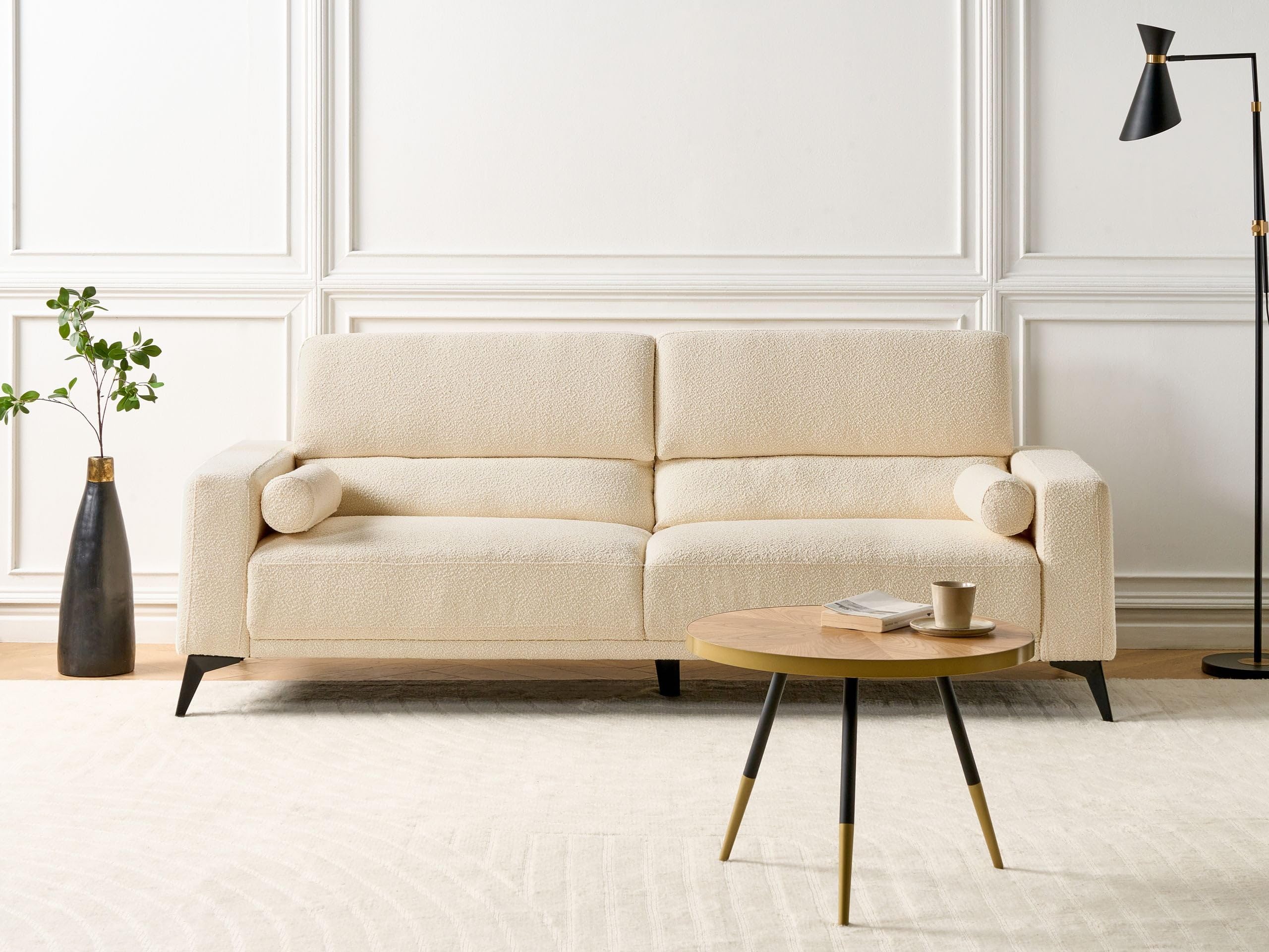 Beliani Sofa Bouclé Stoff Creme weiß 3-Sitzer gepolstert verstellbare Rückenlehne Ange
