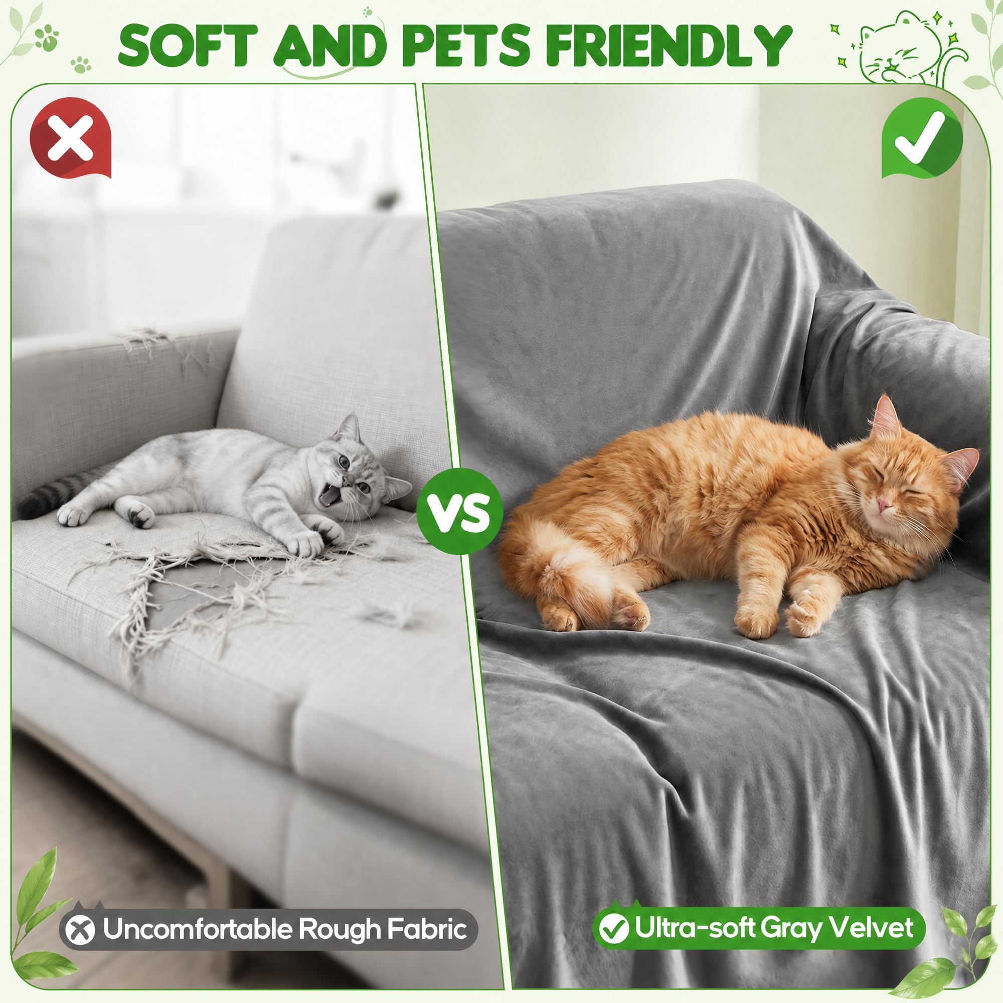 Loiion Grau Sofaschutz Katze, Sofa Überzug 1 Sitzer, Sofabezug Kratzschutz Sofa Katze, Weicher Rutschfester Sofaüberwurf Wasserdicht, Kratzschutz für Haustiere Hunde Kinder, 180x230cm