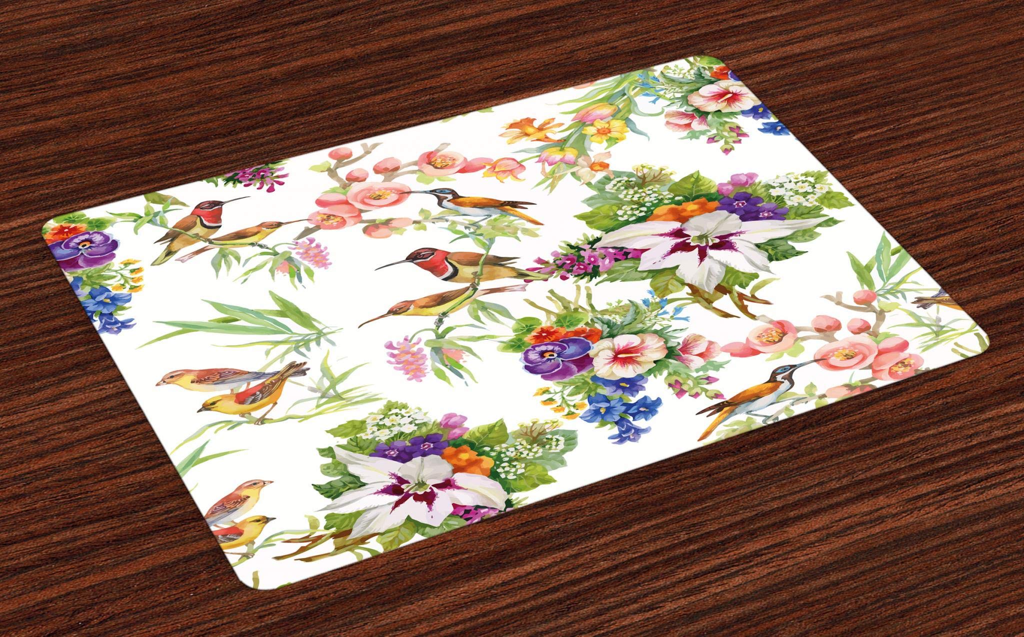 ABAKUHAUS Natale Tovaglietta Americana Set di 4, Vintage Garland, Tovagliette in Tessuto Lavabile per Tavolo da Pranzo Cena, Multicolore