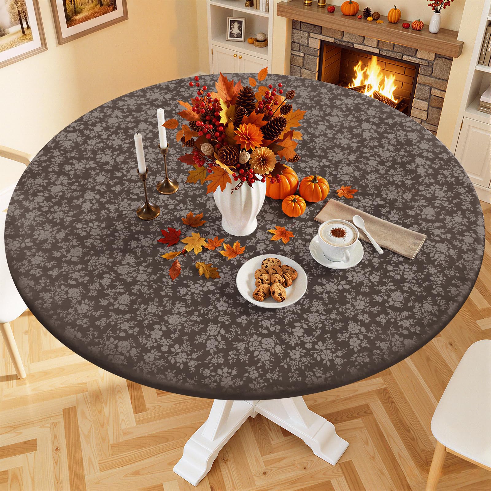 Smiry Waterproof Heavy Duty Vinyl Fitted Tablecloth for 36"-44" Round Table