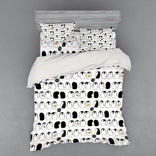 Ambesonne - Juego de cama de pingüinos con diseño de animales árticos de la guardería, juego de funda de edredón de 4 piezas con fundas y sábana